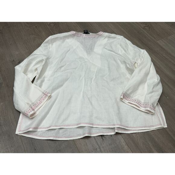 Grace Elements Womens White Linen Embroidered Trim Boho Blouse Top Plus Size 3X - Picture 2 of 8